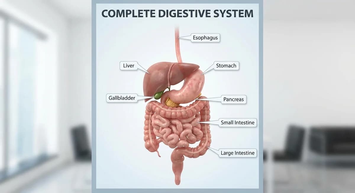 3D anatomy illustration of digestive system overview