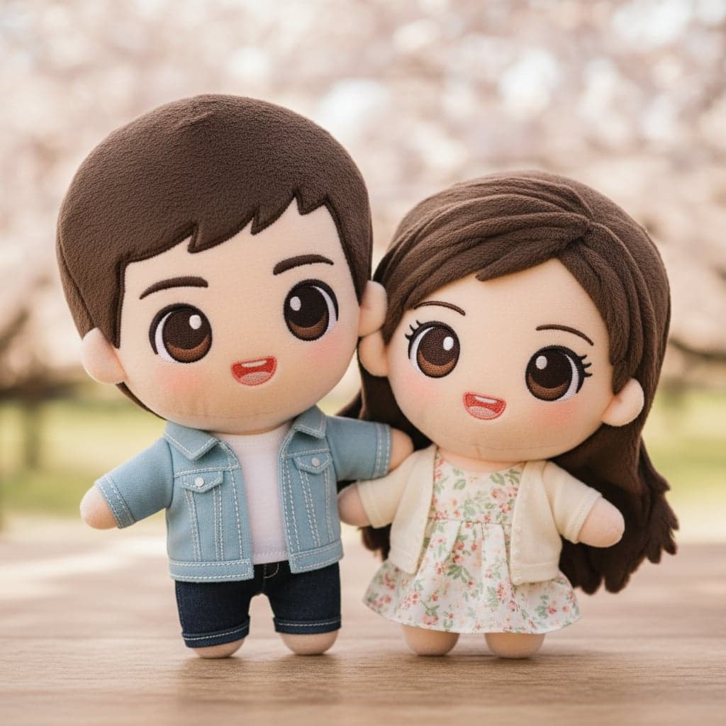 Chibi plush transformation - Couple portrait converted to matching chibi plush toys