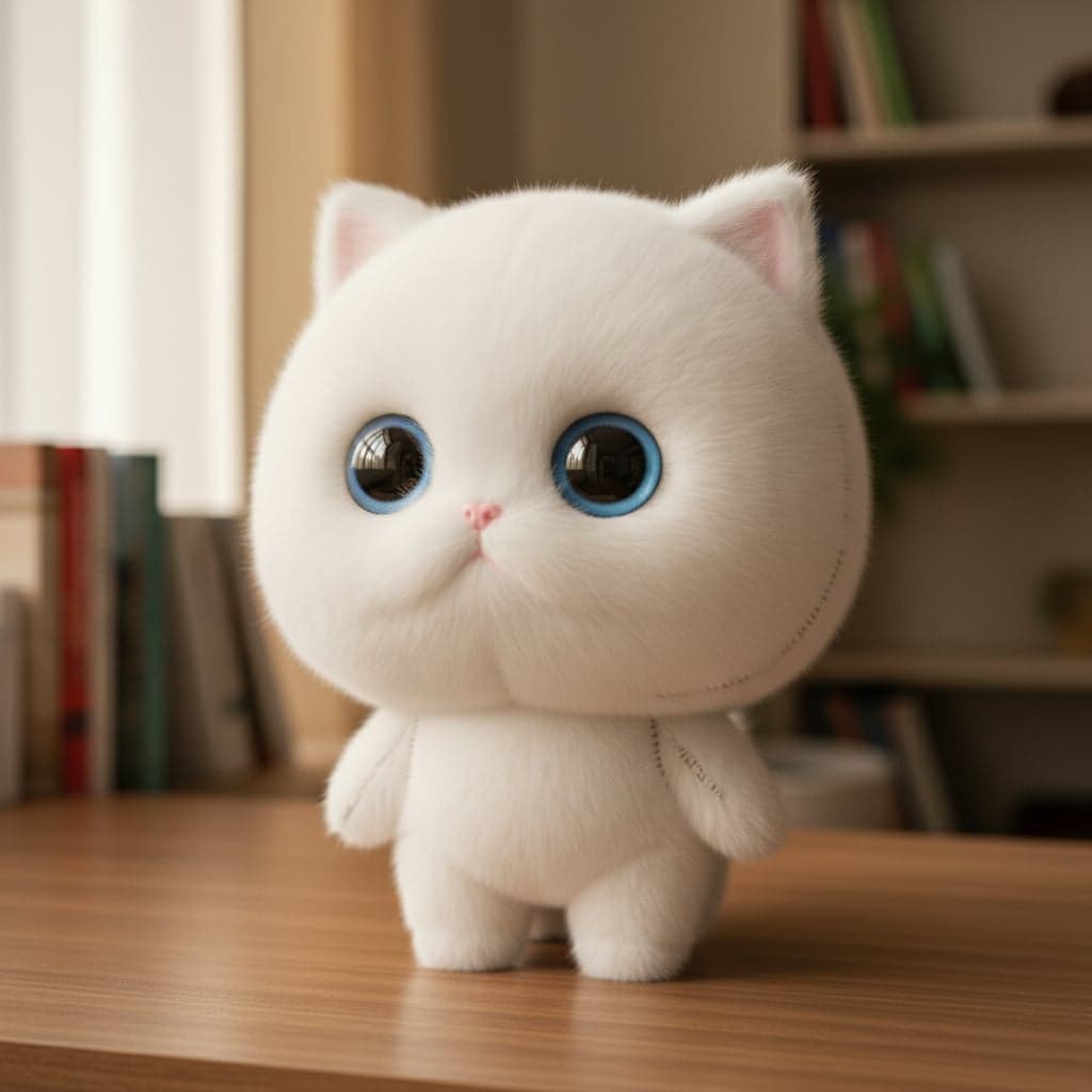 Chibi plush transformation - Cat photo turned into chibi plush toy with detailed fabric texture