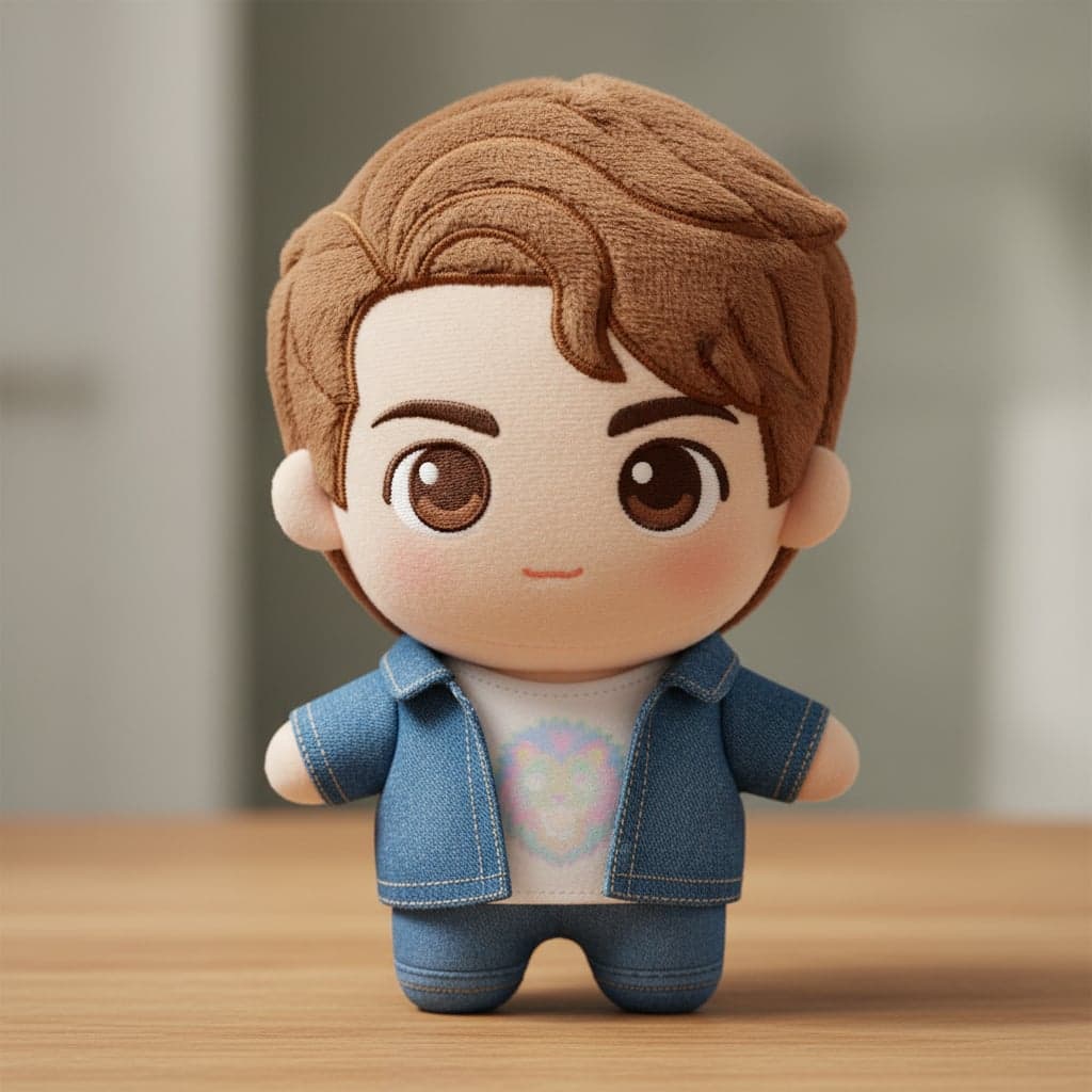 Chibi plush transformation - Casual portrait converted to chibi plush with realistic fabric textures