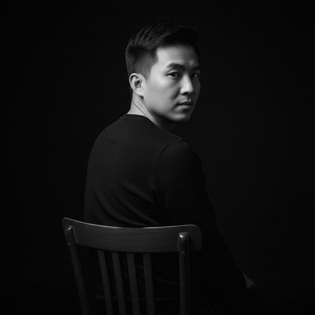 Black & White Cinematic style preview - Studio portrait with cinematic black and white grading and dramatic composition