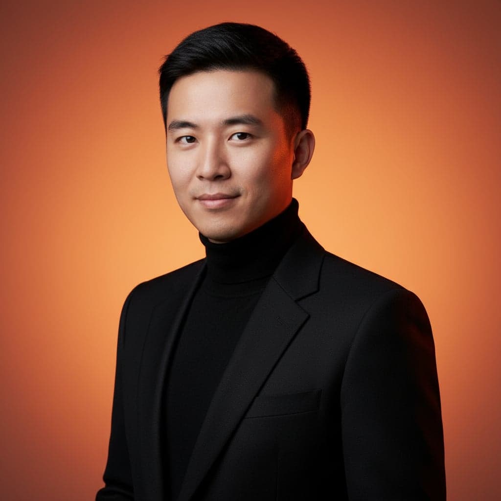 Editorial Close-up style preview - Hyperrealistic close-up with dramatic two-tone lighting and vivid orange studio background