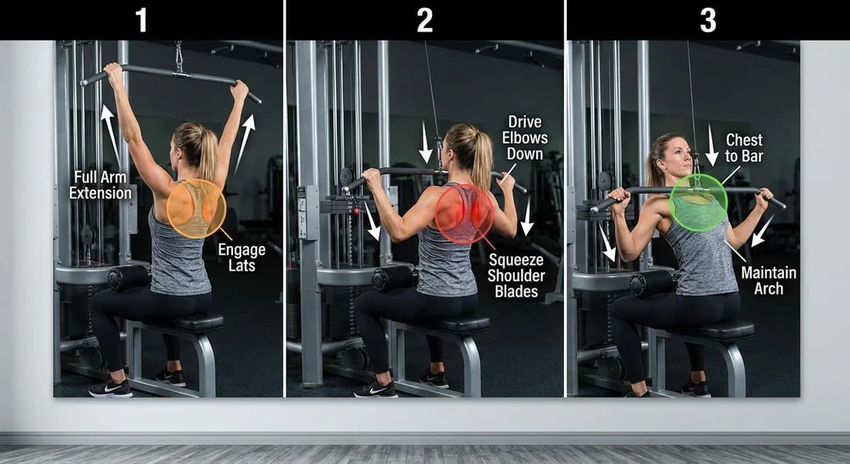 Lat pulldown form guide with full range of motion