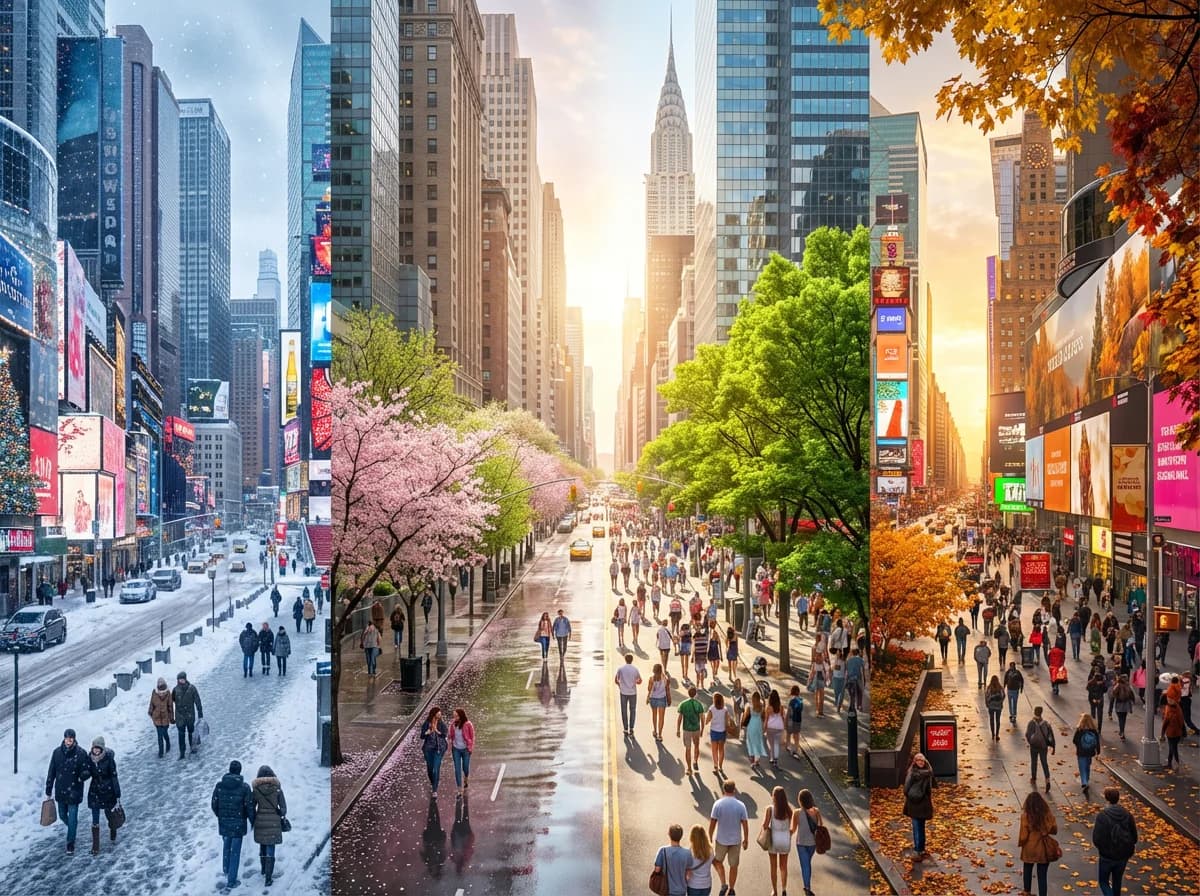 Times Square - Four seasons art showing seasonal transitions