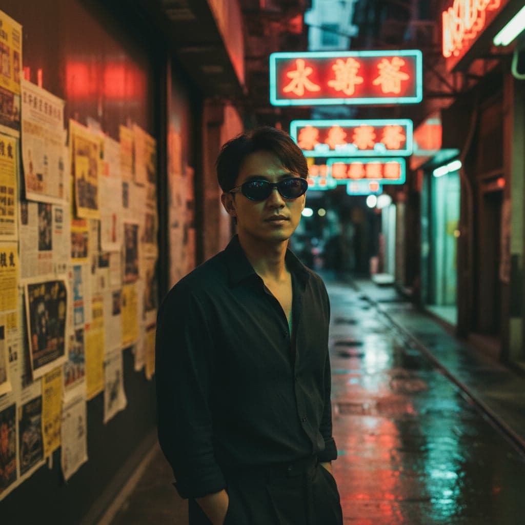 After: Portrait with neon alley and tungsten lighting