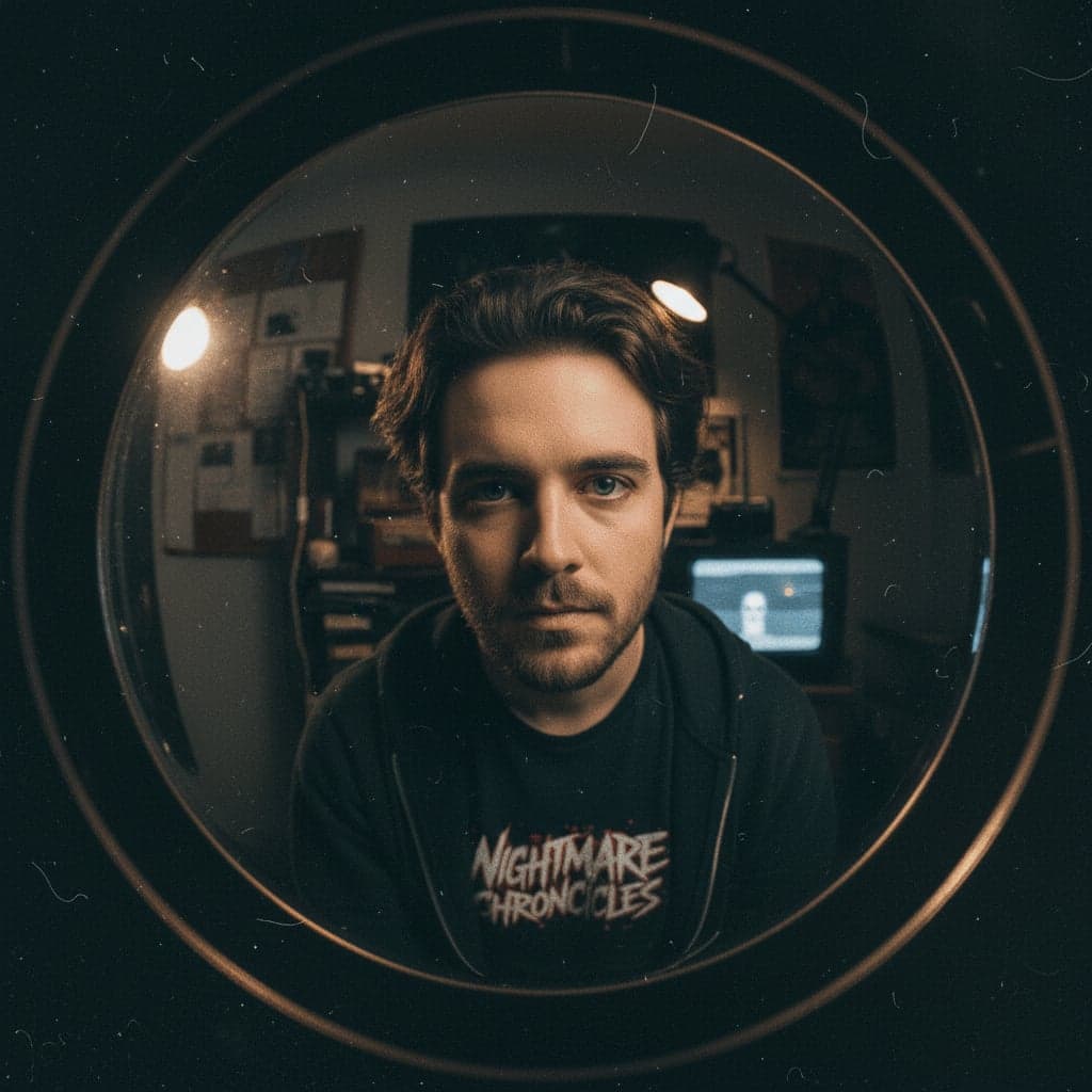 Horror peephole transformation - Found footage YouTube thumbnail with peephole effect