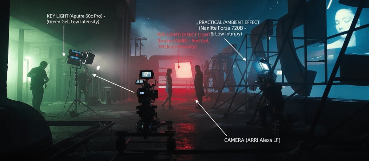 Lighting diagram from Blade Runner 2049 with key and fill light positions