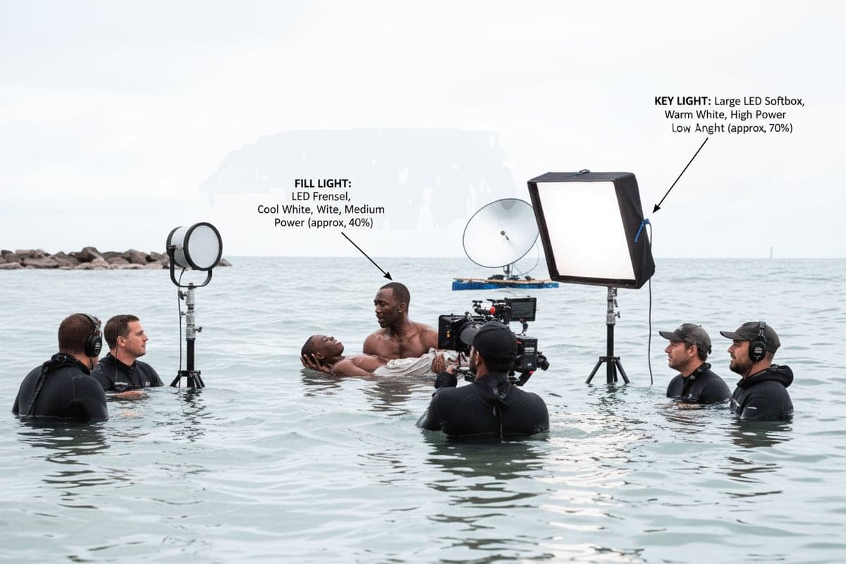 Lighting diagram from Moonlight with soft key light and blue fill setup