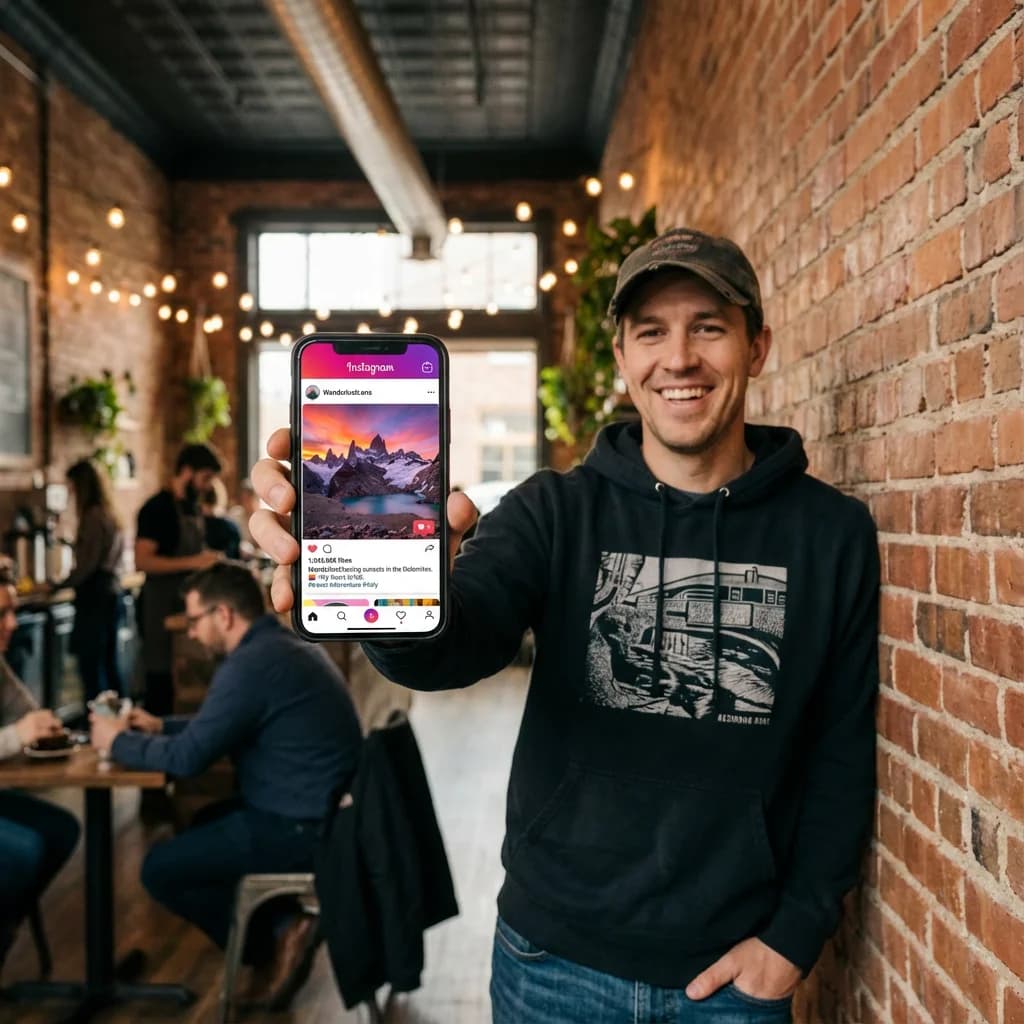 After: Social Media Post - hand holding phone mockup result