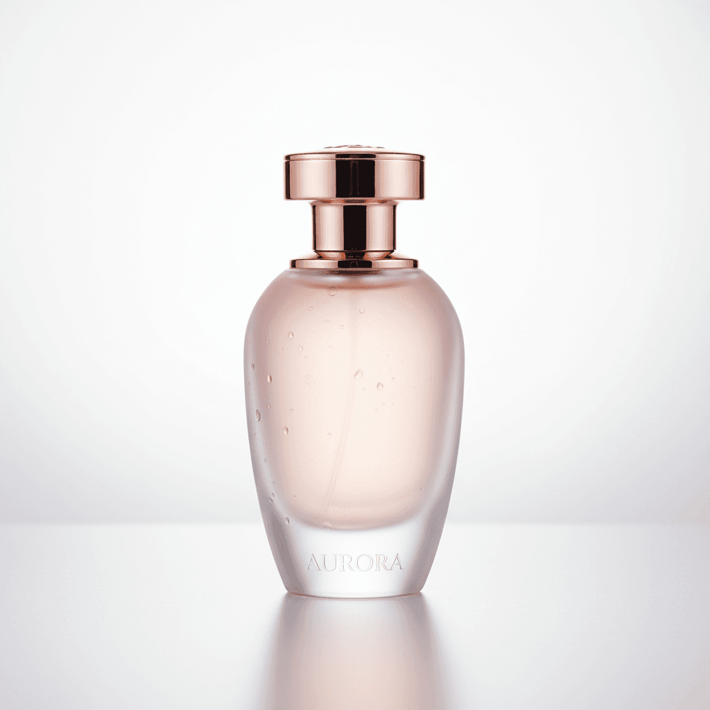 Perfume product transformed into hero shot with soft glow and floral atmospheric elements