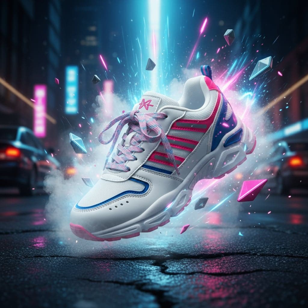 Product Hero Shot - Sneaker product photo transformed into hero shot with motion effects and urban atmosphere