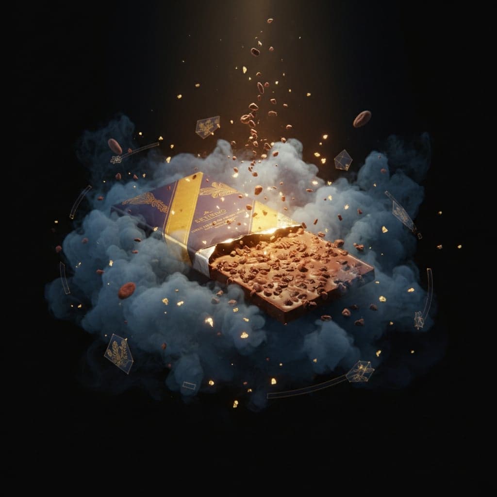 Product Hero Shot - Chocolate product photo transformed into hero shot with indulgent atmospheric particles