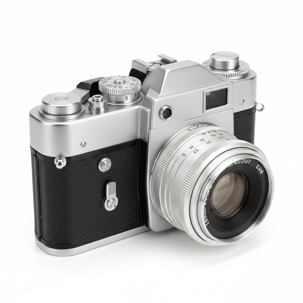 Camera product transformed into hero shot with nostalgic atmospheric effects