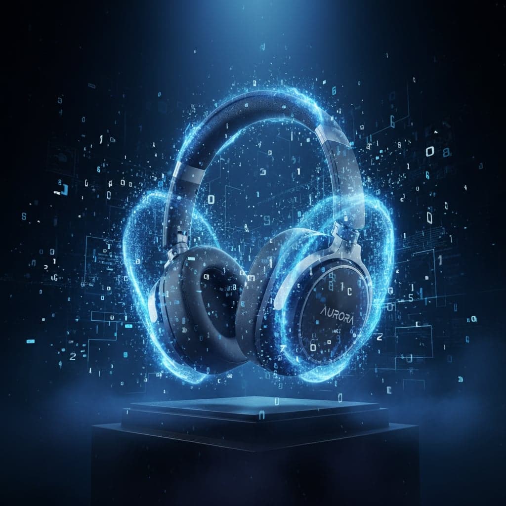 Product Hero Shot - Product photo of wireless headphones transformed into cinematic hero shot with tech-themed atmospheric effects