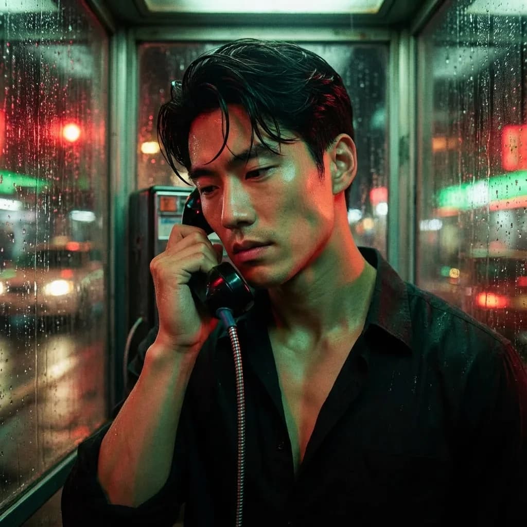 Wong Kar-wai style Phone Booth portrait