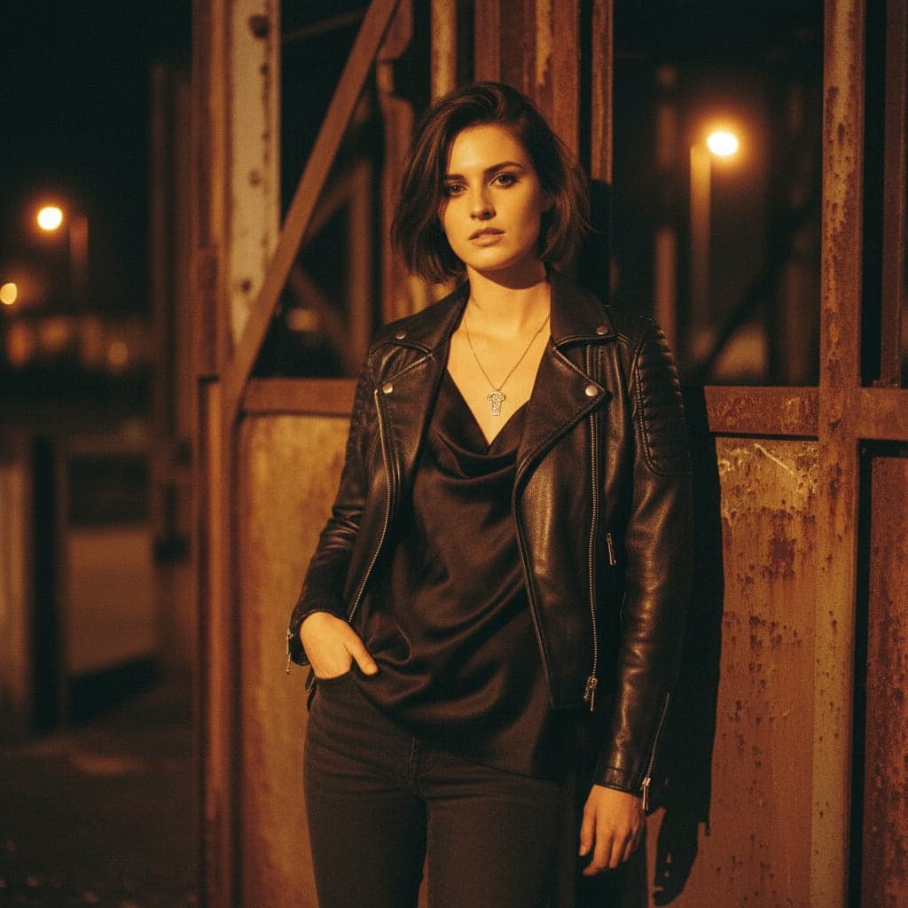 Y2K night flash with rusted railings backdrop - after