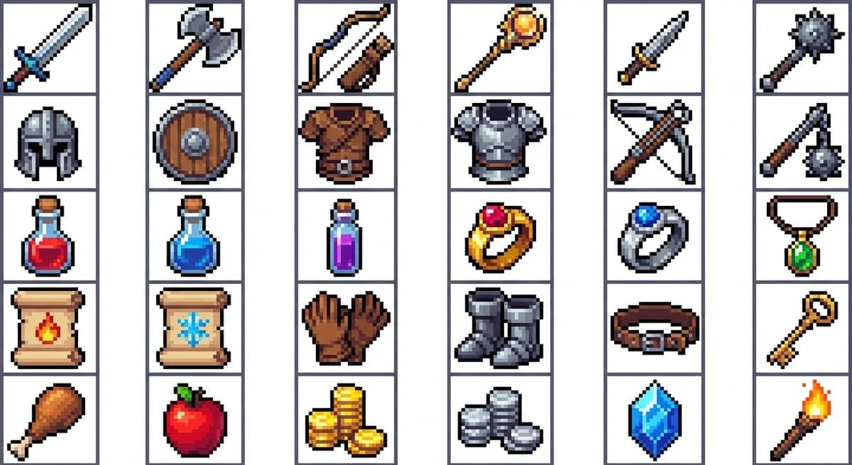 Item sprites sample - weapons, armor, potions