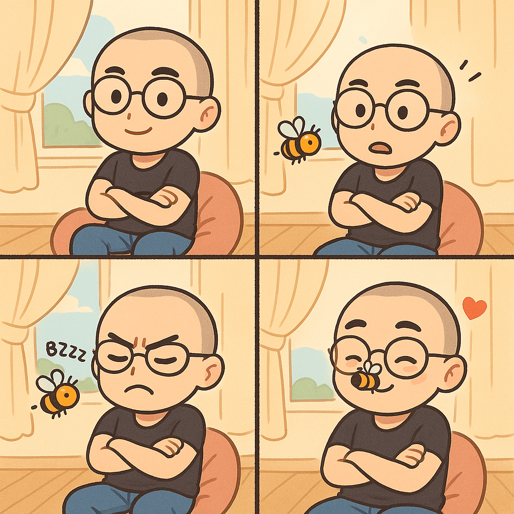 Four-panel comic style transformation result