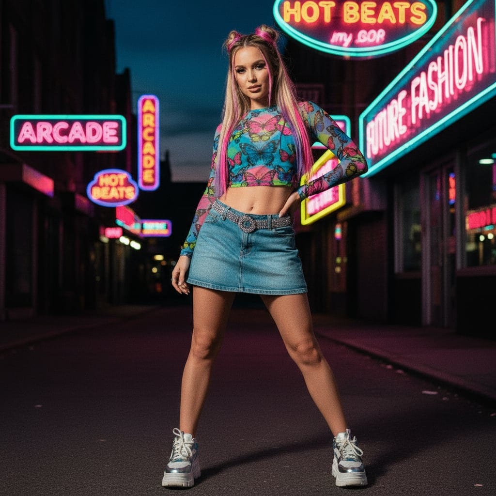 Transformed into lomography Y2K portrait with film grain and Y2K aesthetics