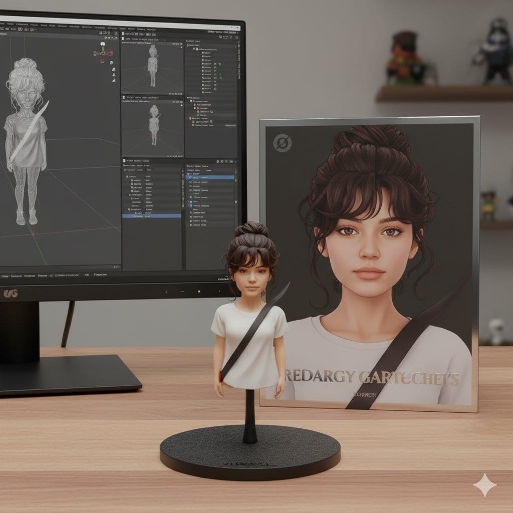 Character figurine transformation - complete collectible scene with packaging