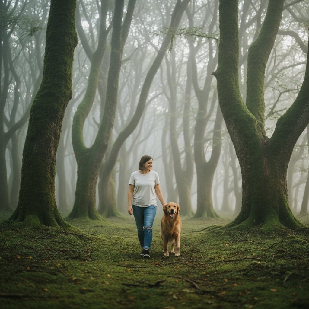 Golden Retriever in Misty Forest - Cinematic transformation