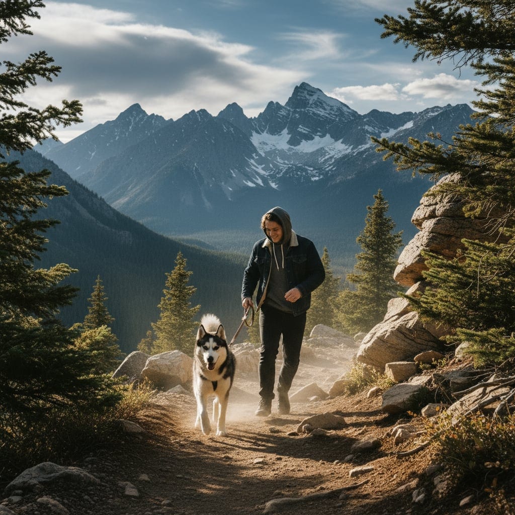 AI Companion Portrait Generator - Transform everyday pet photos into cinematic mountain trail scenes