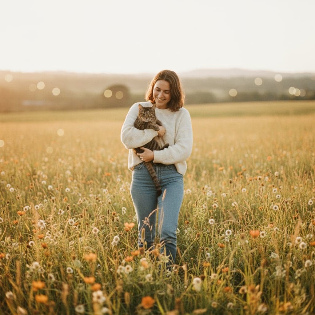 Tabby Cat in Golden Hour Field - Cinematic transformation