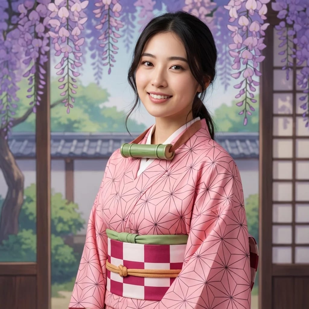 Anime cosplay transformation with character outfit