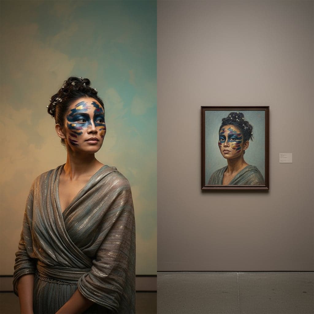 Side-by-side comparison of observer and their wall portrait