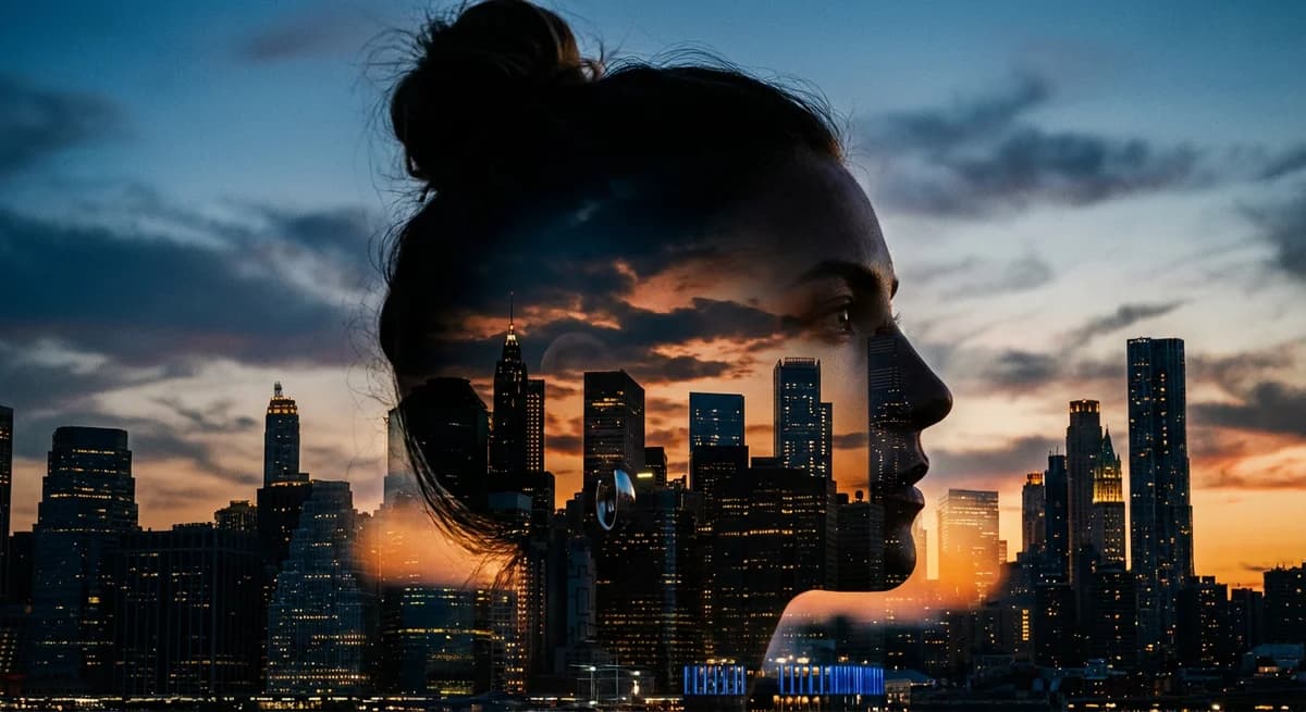 Urban Spirit - Double exposure portrait with City Skyline