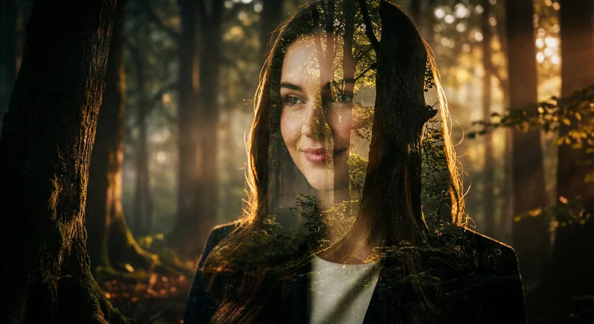 Double exposure portrait example showing forest blend