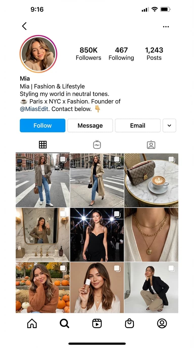 Fashion fake Instagram profile example
