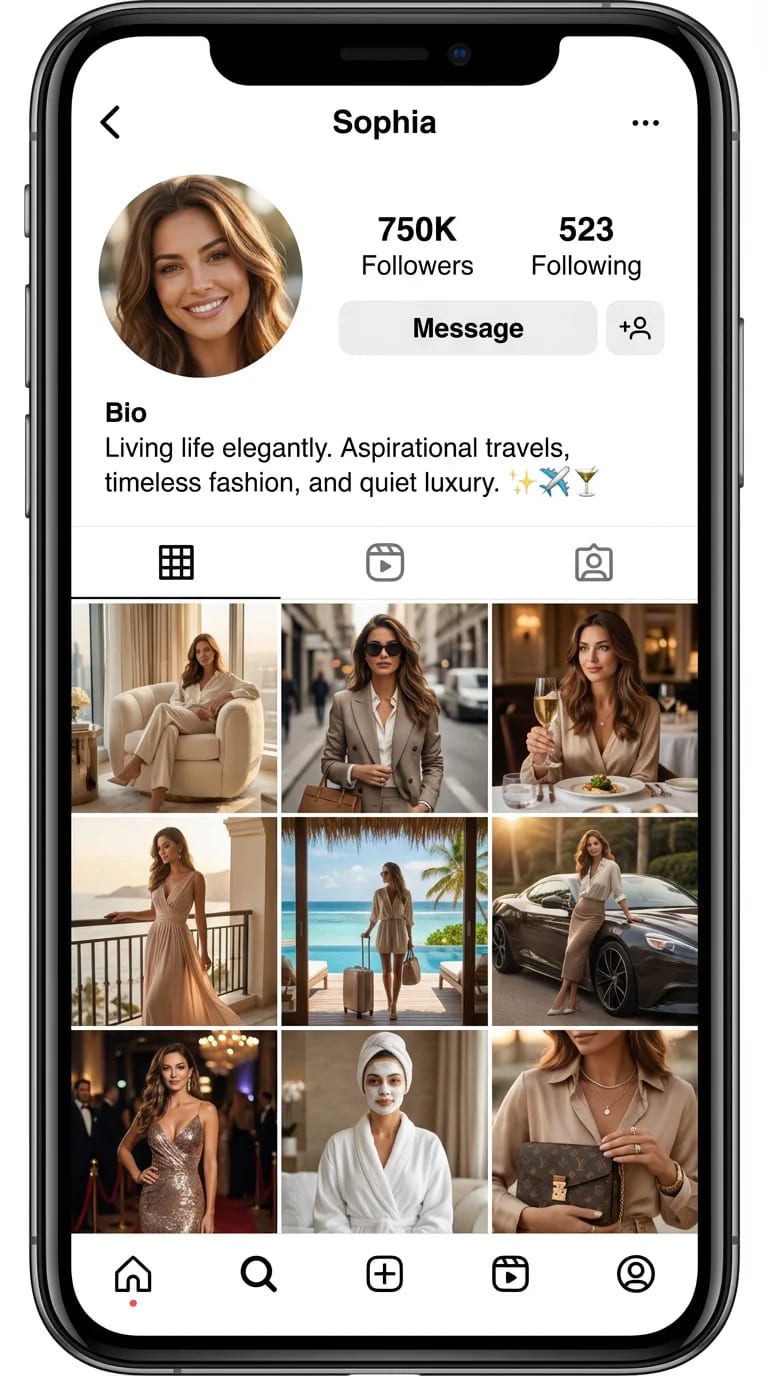 Fake Instagram profile generator preview showing complete AI-generated profile