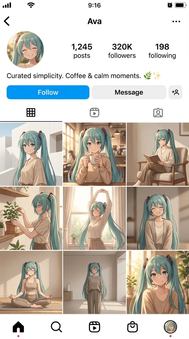 Minimalist fake Instagram profile example