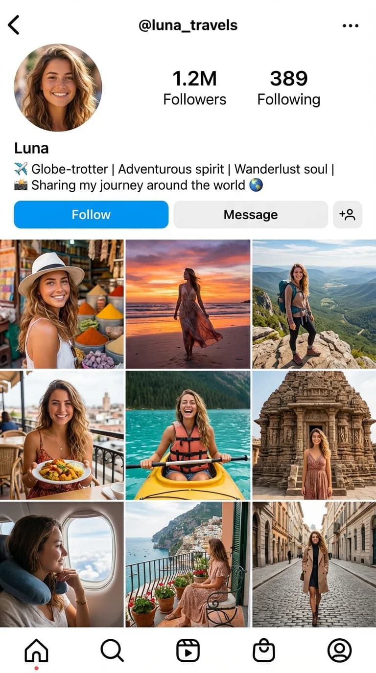 Travel Blogger fake Instagram profile example