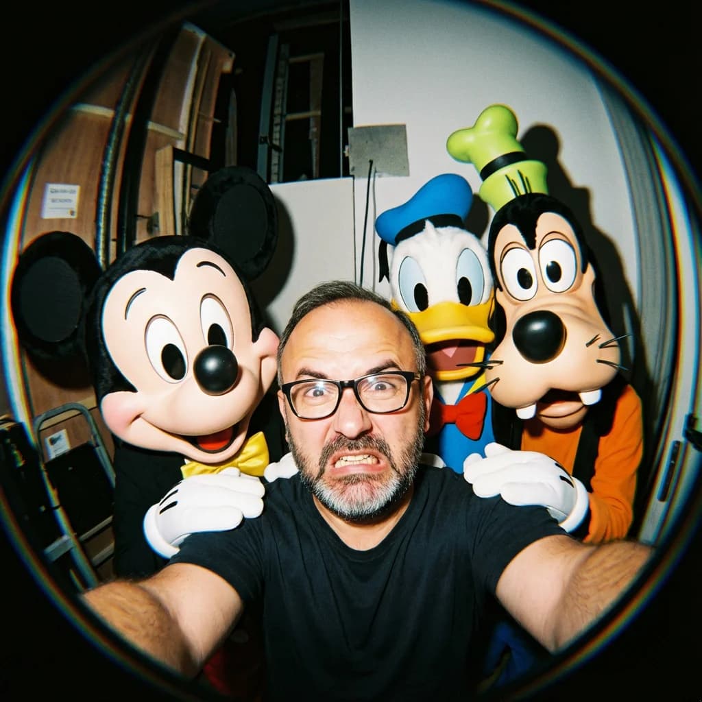 Fisheye selfie with Disney characters