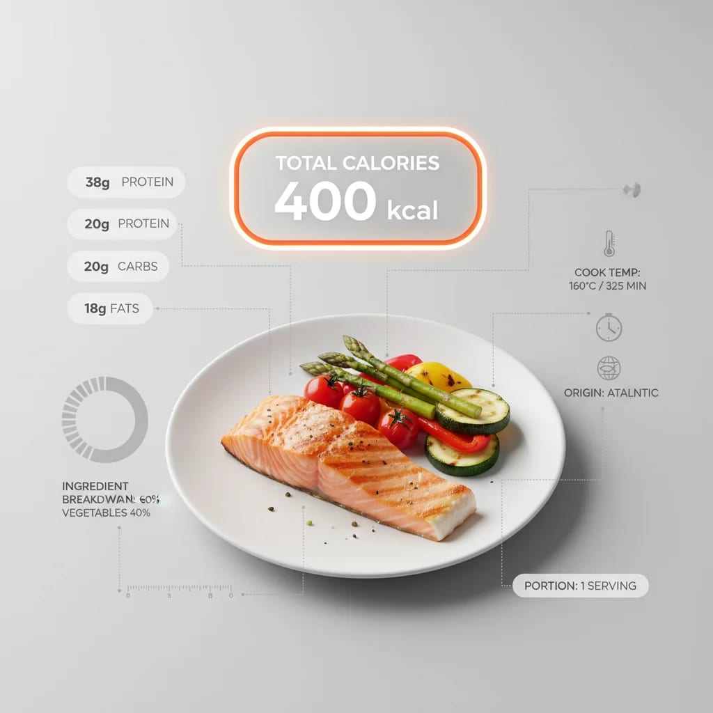 Professional food infographic with calorie bubble