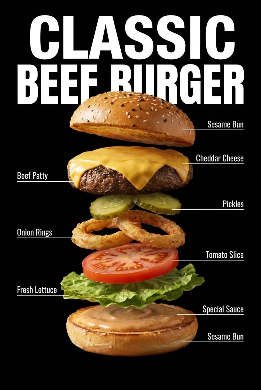 AI generated food advertisement poster for Beef Burger