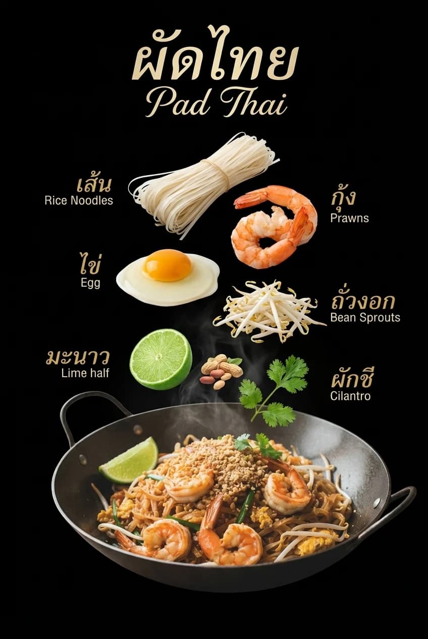 AI generated food advertisement poster for ผัดไทย