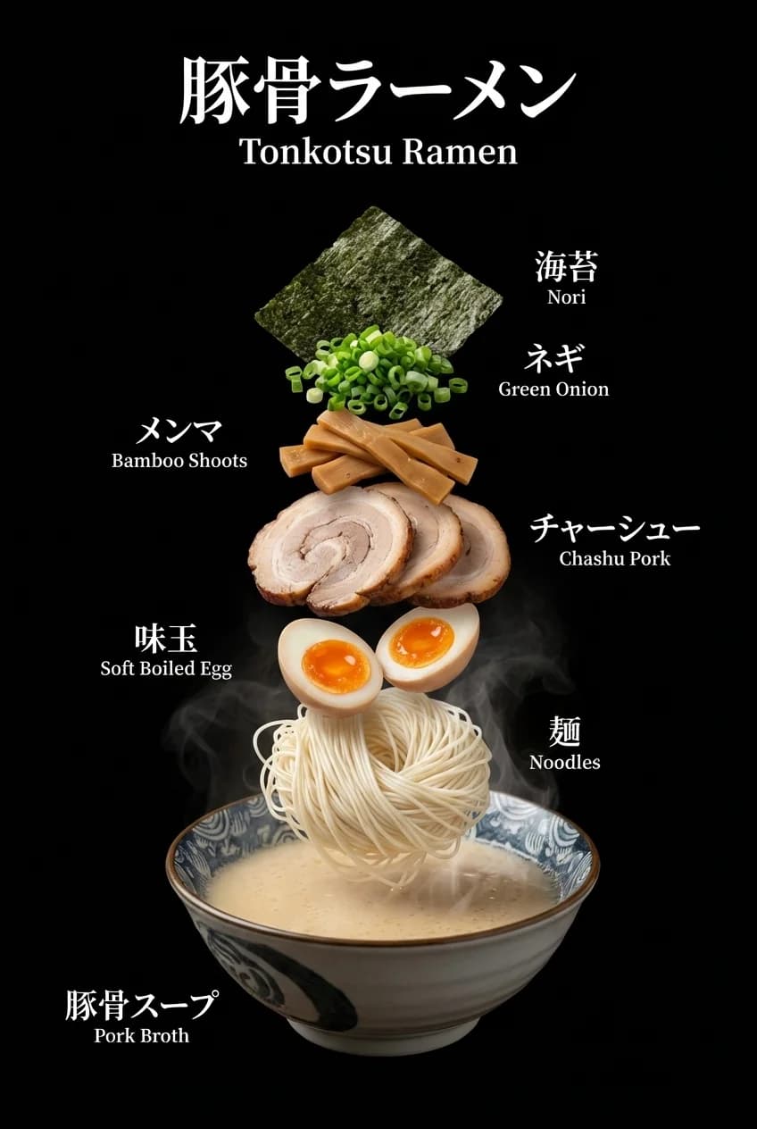 AI generated food advertisement poster for 豚骨ラーメン
