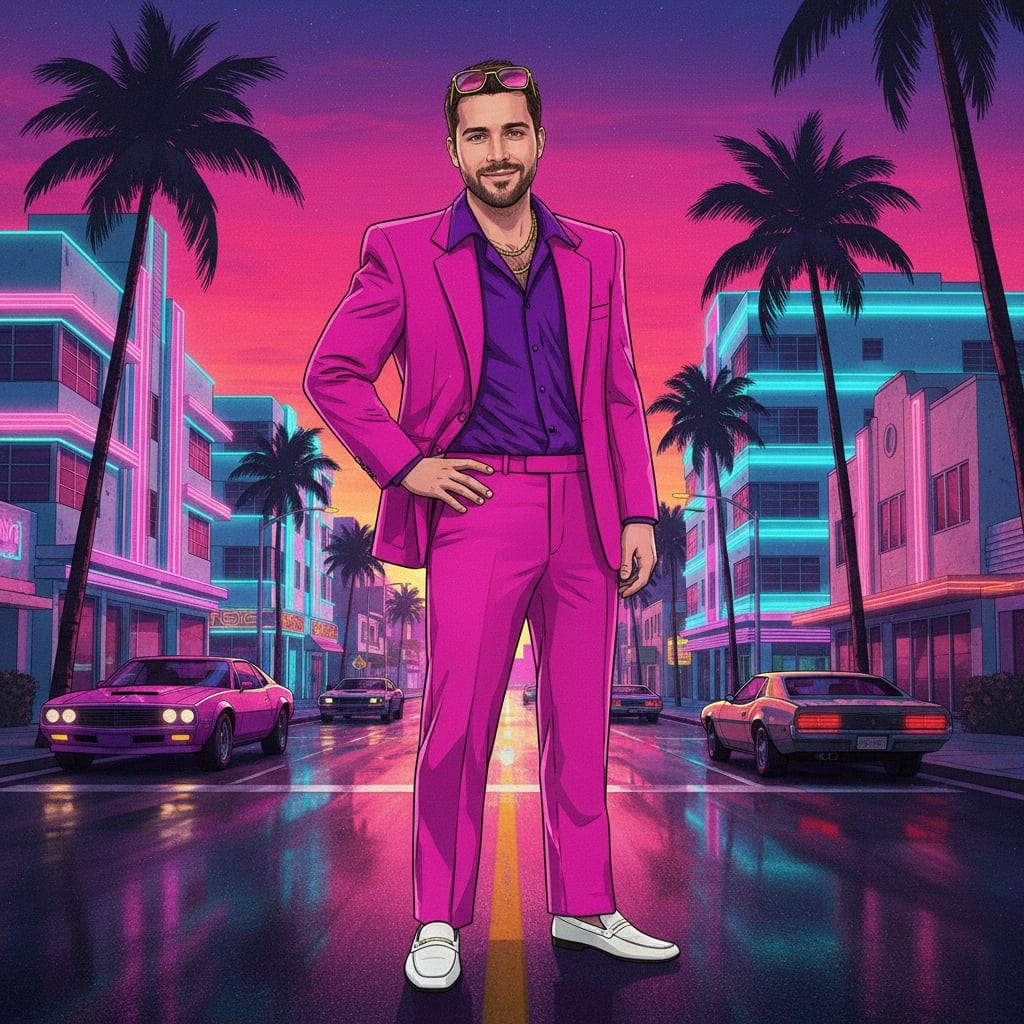 GTA Vice City filter transformation with 80s Miami neon aesthetic