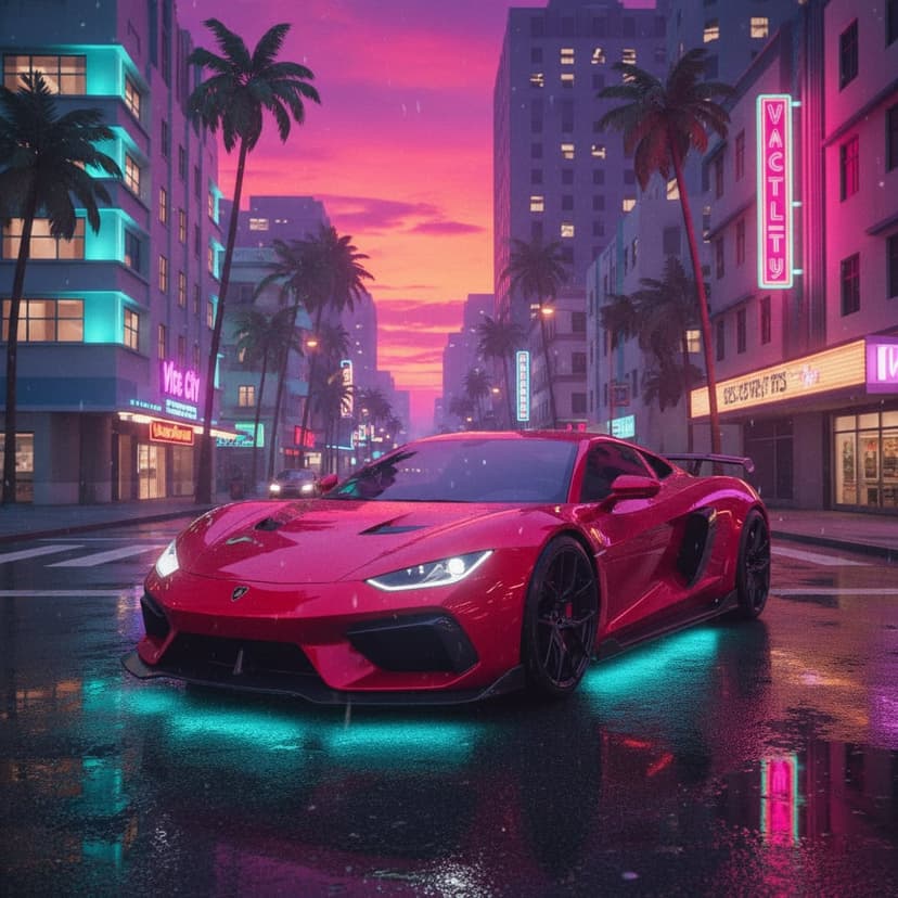 GTA filter result - Car photo enhanced with Vice City aesthetic