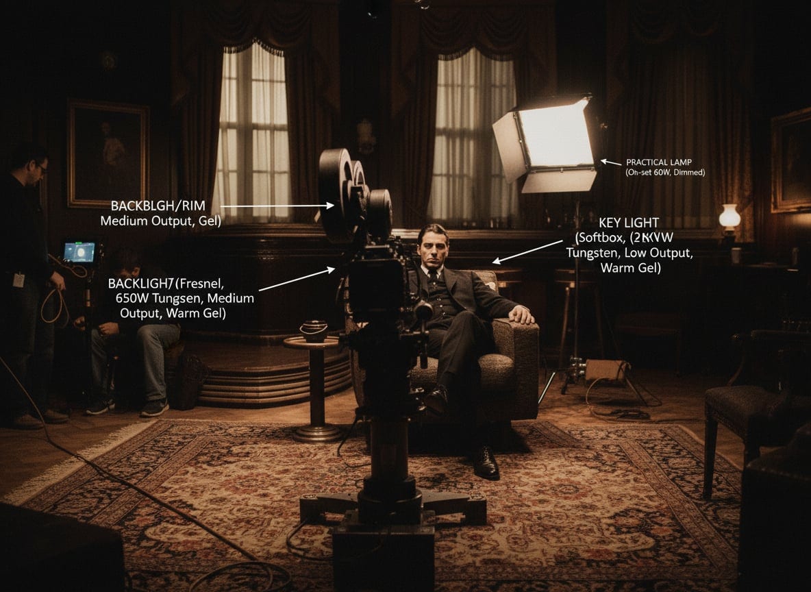 Lighting diagram from The Godfather showing overhead key light setup