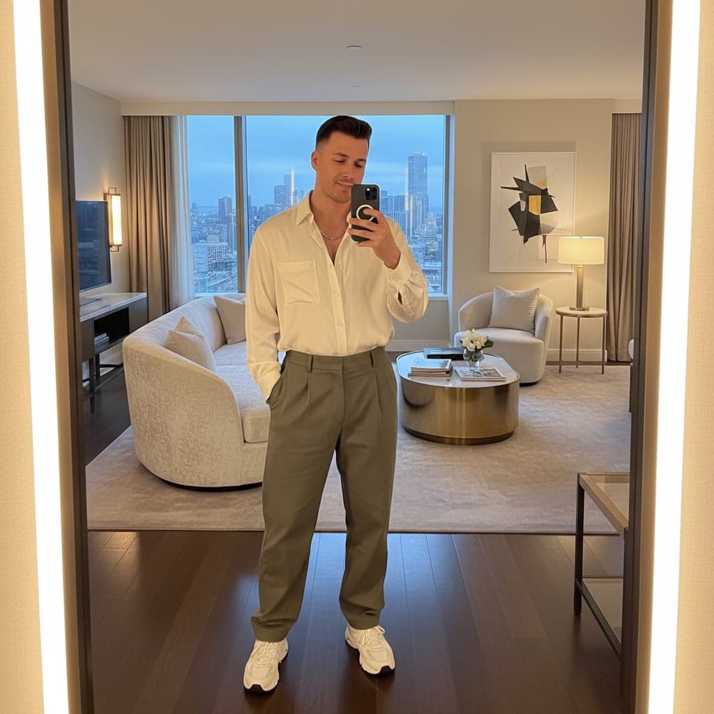 Mirror selfie in designer hotel suite - AI generated