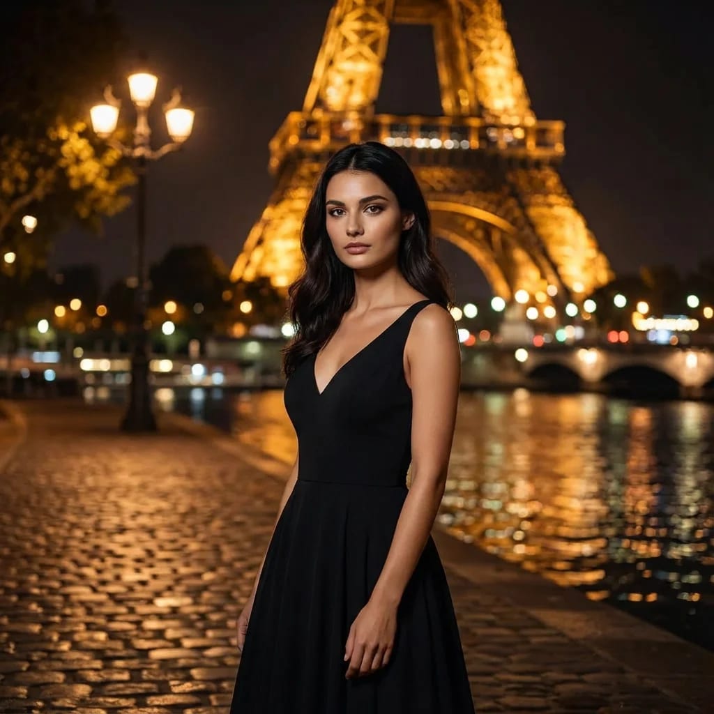 Night portrait with Eiffel Tower in Paris