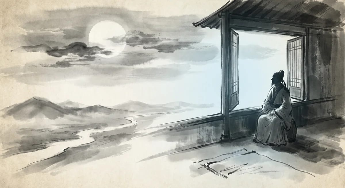 AI-generated ink wash illustration capturing the mood of classical Chinese poetry