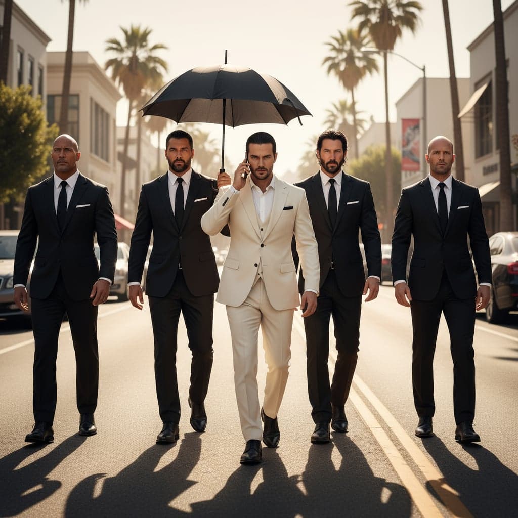 Crime boss power walk with Dwayne Johnson and Jason Statham