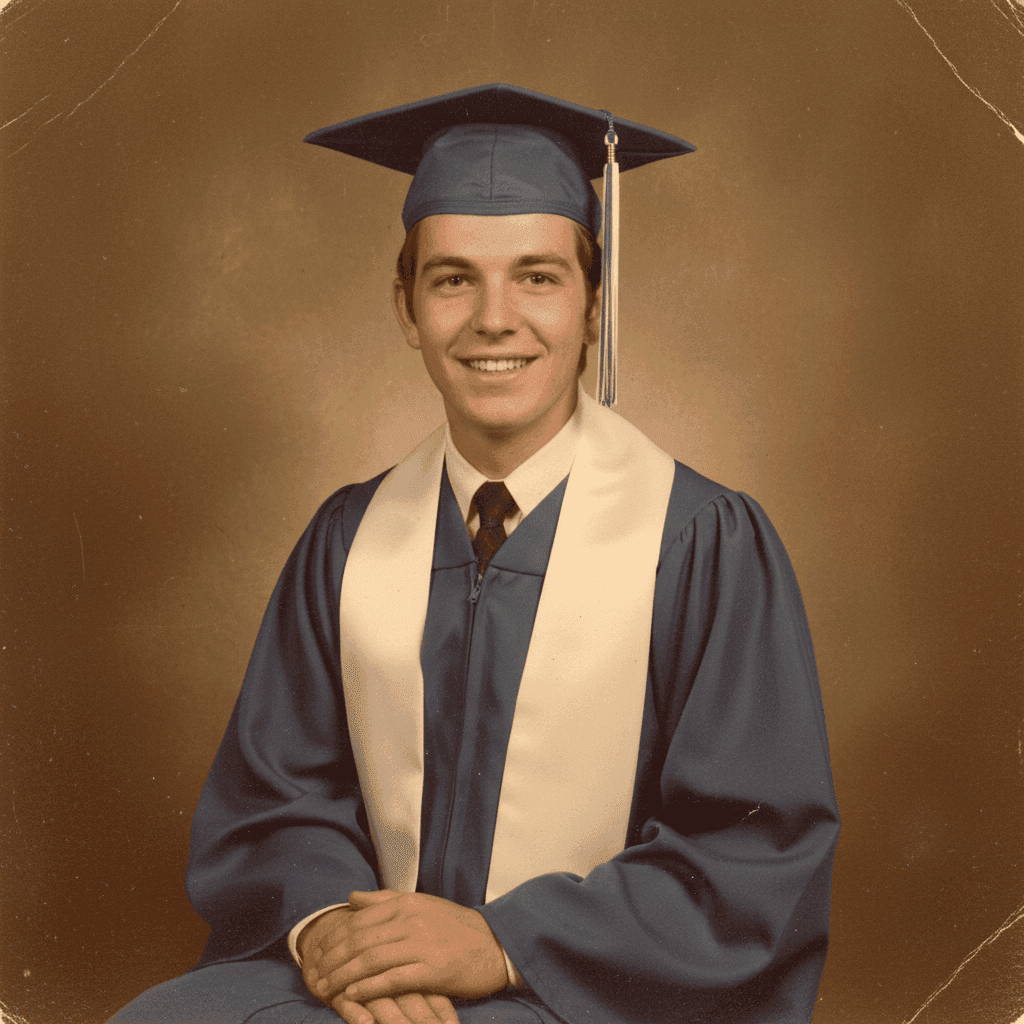 1970s Graduation portrait - Before restoration