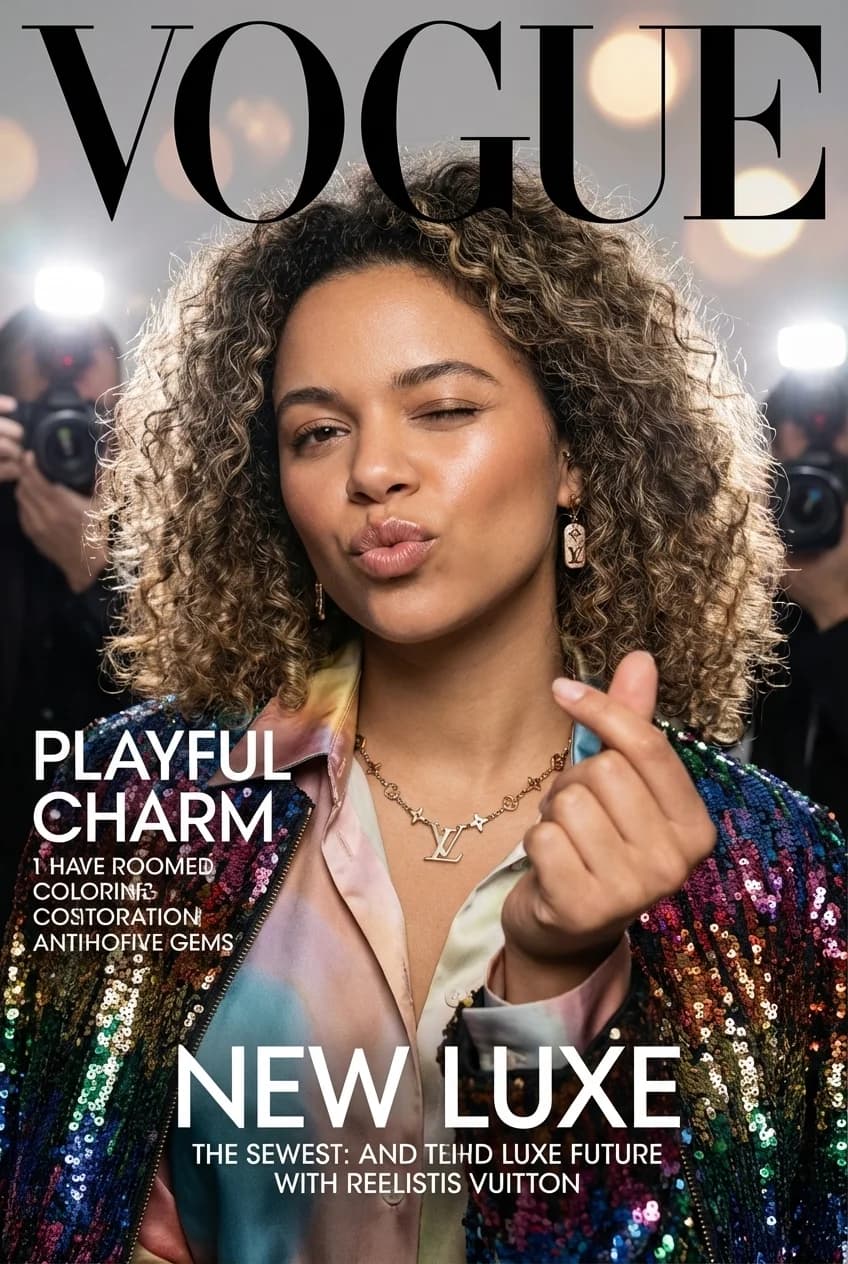 Playful expression Vogue cover - wink and heart gesture