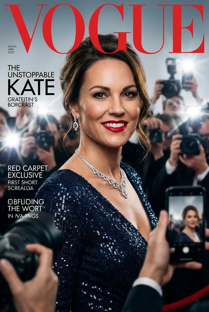 Dramatic paparazzi Vogue cover - surrounded by cameras